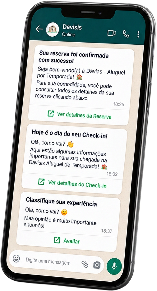 WhatsApp da Mr Flow com mensagens automáticas de reserva, check-in e avaliação